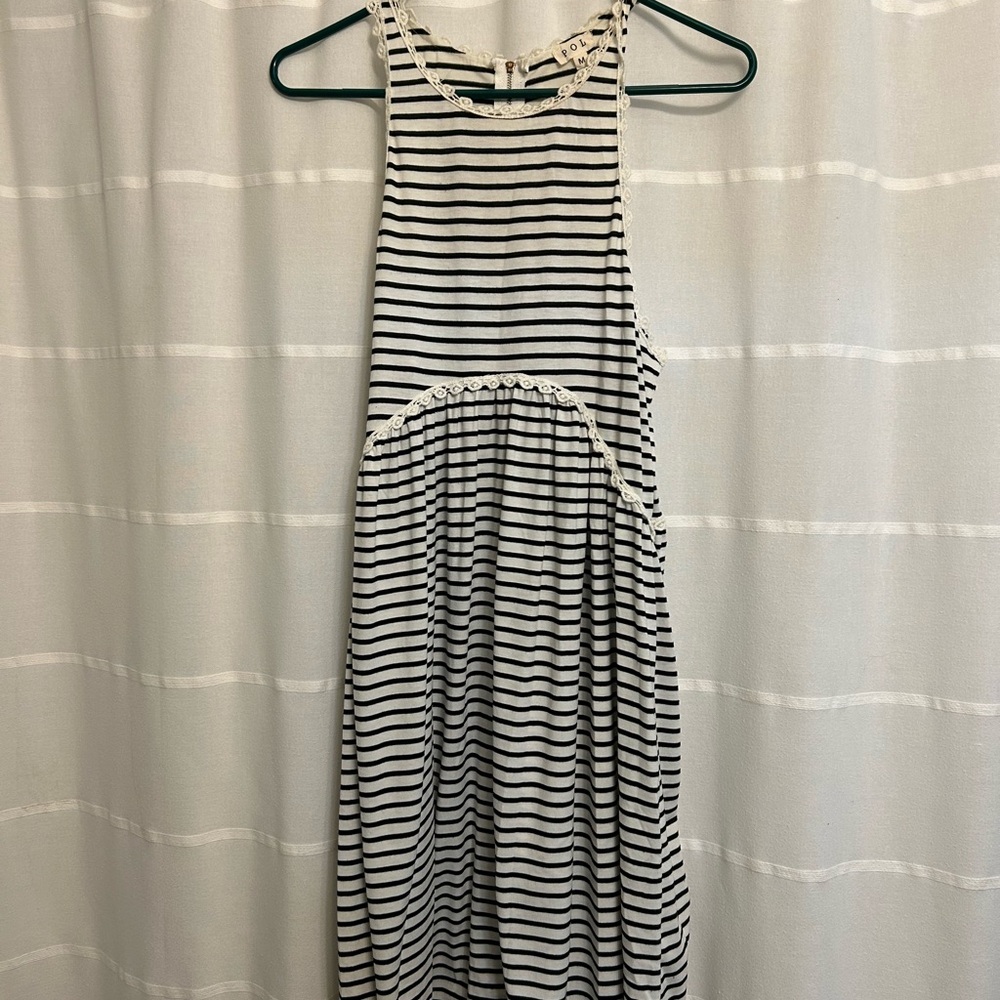 POL Black and White Striped Dress